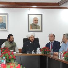 The Union Minister for Minority Affairs, Shri Mukhtar Abbas Naqvi in a meeting with the Grand Mufti of the Syrian Republic, Dr. Ahmad Badreddin Hassoun, in New Delhi on September 26, 2017.