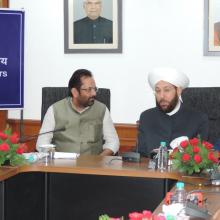 The Union Minister for Minority Affairs, Shri Mukhtar Abbas Naqvi in a meeting with the Grand Mufti of the Syrian Republic, Dr. Ahmad Badreddin Hassoun, in New Delhi on September 26, 2017.