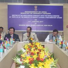 The Minister of State for Minority Affairs (Independent Charge) and Parliamentary Affairs, Shri Mukhtar Abbas Naqvi addressing the Anglo Indian community meeting, in New Delhi on January 13, 2017