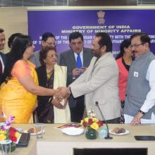 The Minister of State for Minority Affairs (Independent Charge) and Parliamentary Affairs, Shri Mukhtar Abbas Naqvi addressing the Anglo Indian community meeting, in New Delhi on January 13, 2017