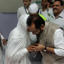 Union Minister of State (Independent Charge) for Minority Affairs and Parliamentary Affairs Shri Mukhtar Abbas Naqvi flagging of 1st batch of Haj pilgrims at Indira Gandhi International Airport today 24 july 2017.	